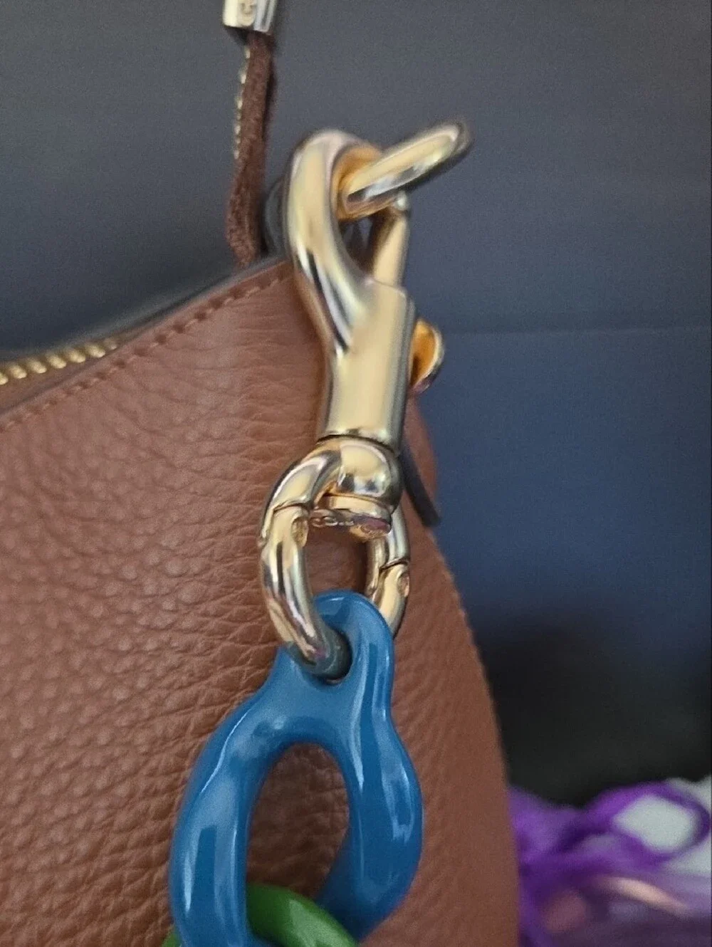 NWOT Coach Charlotte Shoulder Bag in Refined Pebble Leather with Rainbow Chain